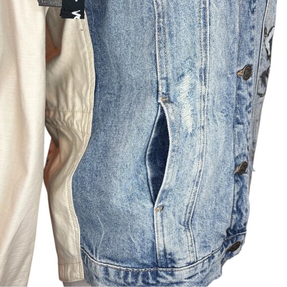 Desigual Disney Mickey Mouse Jean Jacket XS Patchwork Paint Splatter Streetwear - Picture 10 of 16